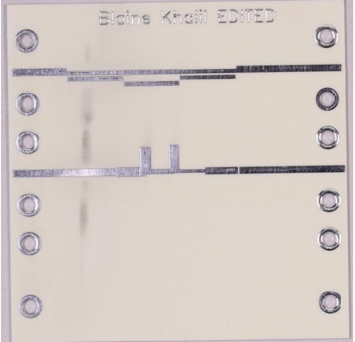 Coupled band-pass filter microstrip layout on RO4350B